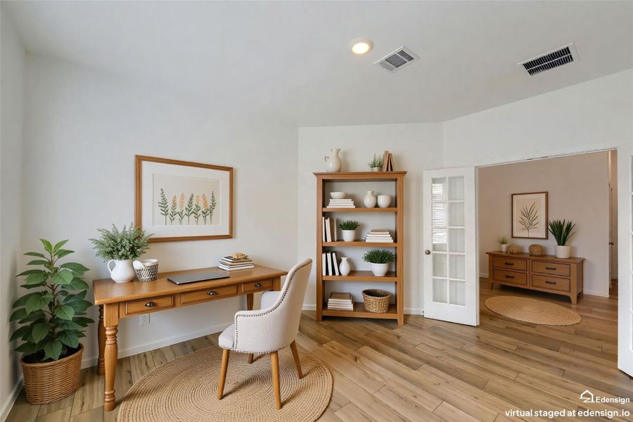 Private home office with virtual staging for an  inspiring workspace.