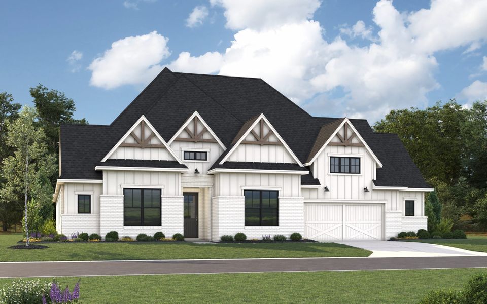 Representative exterior photo of a completed home built from the 6011 by Tradition Homes in Furst Ranch – 80′ Lots, Argyle, TX (Image 5). Representative exterior photo of a completed home built from the 6011 by Tradition Homes in Furst Ranch – 80′ Lots, Argyle, TX (Image 5).