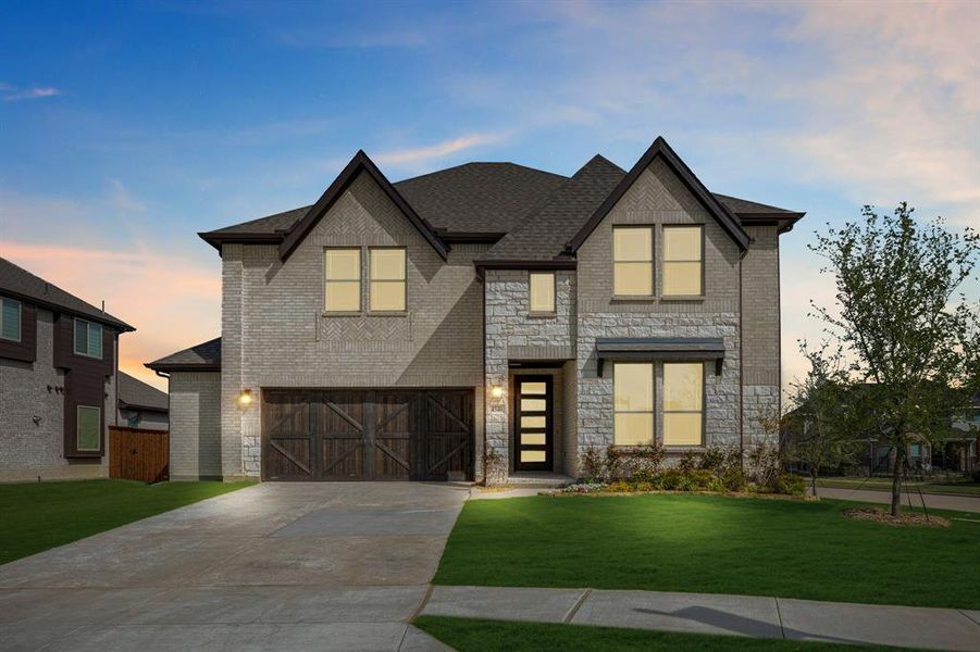Front exterior of a new home in Windsong Ranch, Prosper, TX, highlighting curb appeal (Image 23).