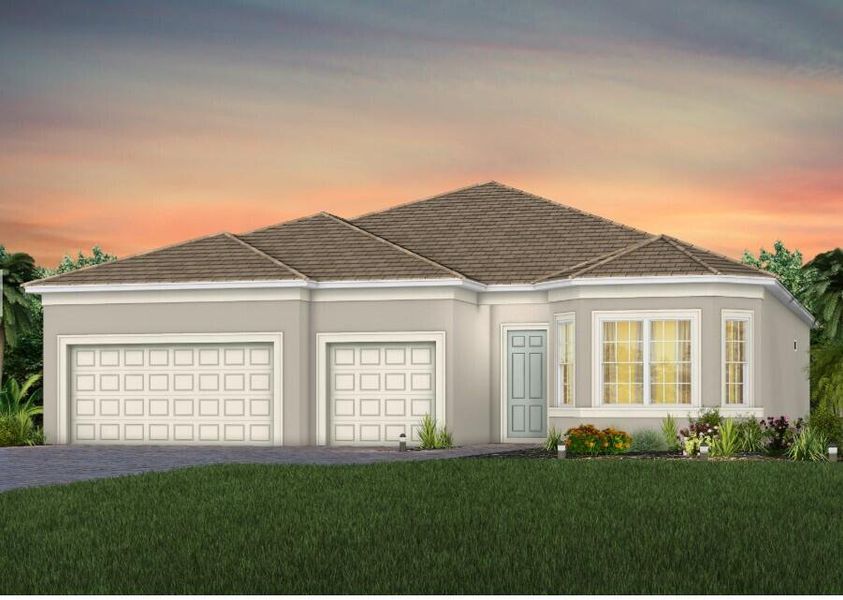 Front exterior of a new home in Highpointe, Stuart, FL, highlighting curb appeal (Image 2).