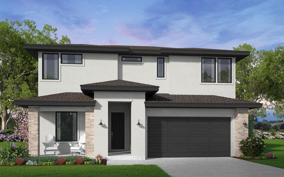 Front exterior of a new home in Elyson, Katy, TX, highlighting curb appeal (Image 1). Front exterior of a new home in Elyson, Katy, TX, highlighting curb appeal (Image 1).