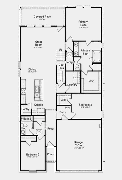 First Floor Plan - Additional Highlights Include: slide-in tub in the primary bath