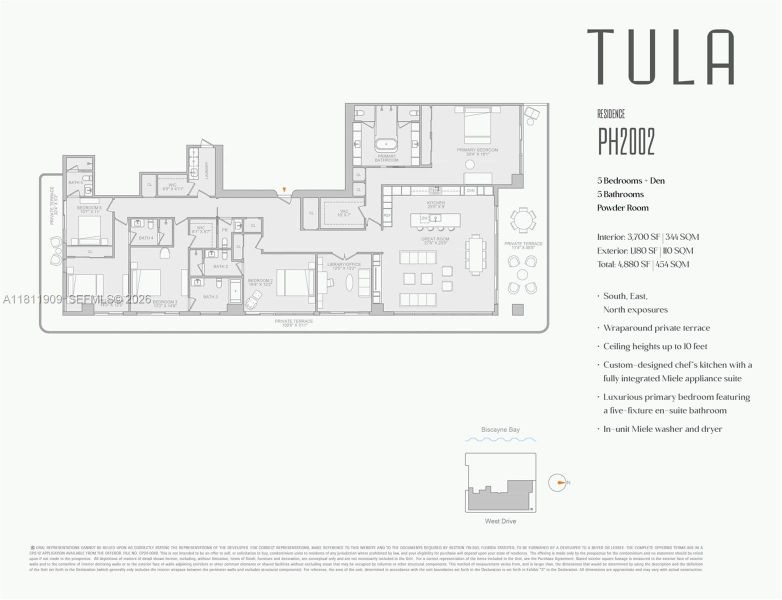 2D floor plan layout of this home in Tula Residences, North Bay Village, FL (Image 6).