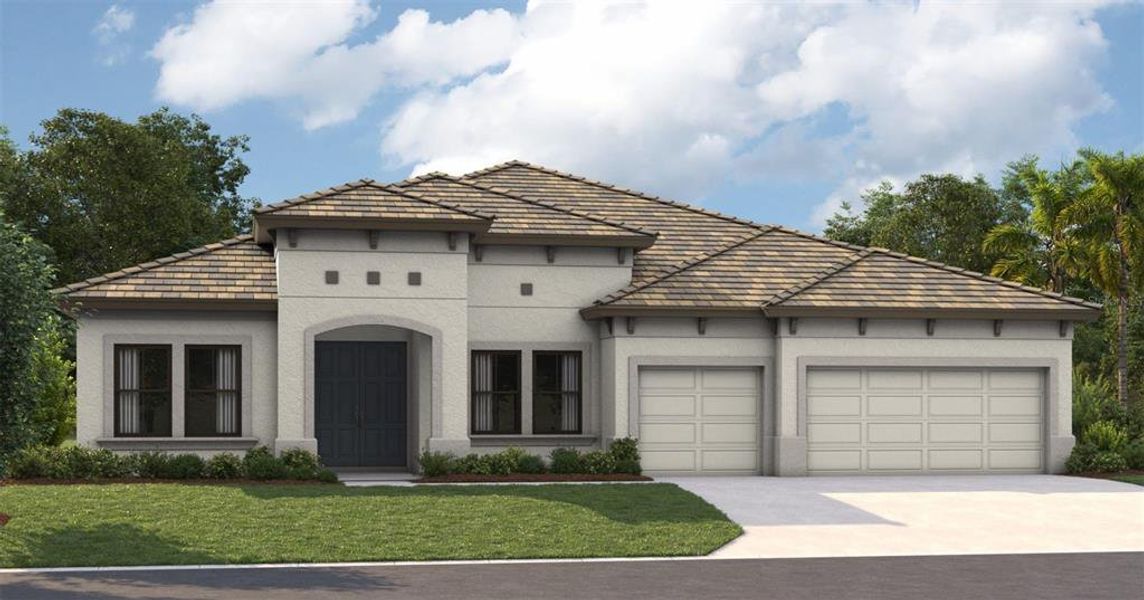 Front exterior of a new home in Triple Creek, Riverview, FL, highlighting curb appeal (Image 1). Front exterior of a new home in Triple Creek, Riverview, FL, highlighting curb appeal (Image 1).