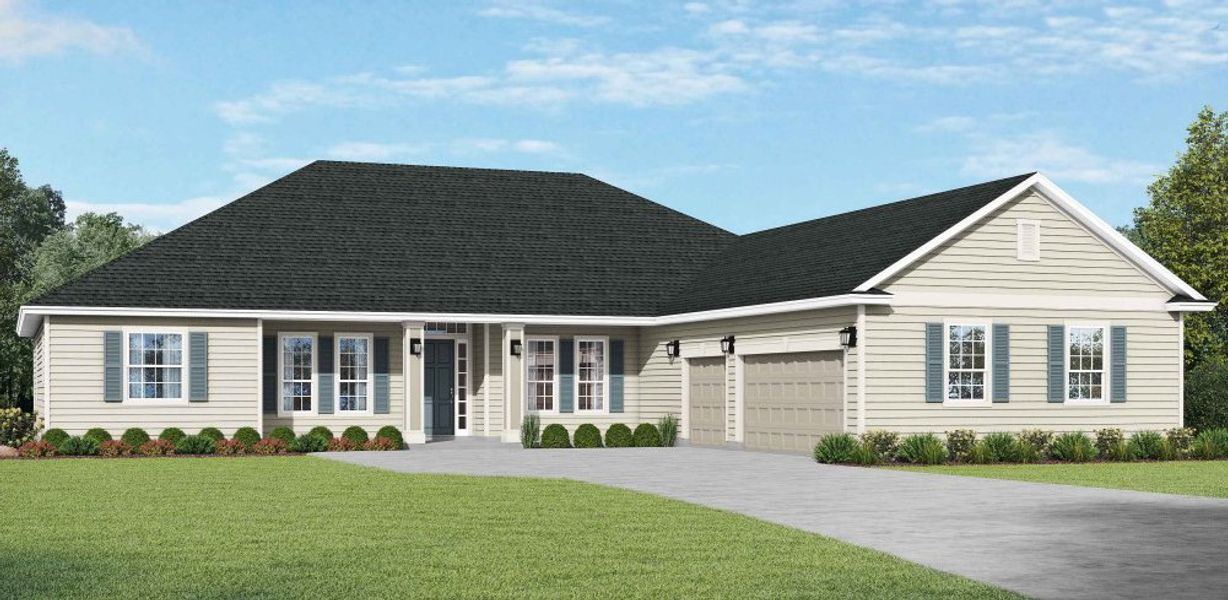 Representative exterior photo of a completed home built from the Deercreek by SEDA New Homes in Edwards Creek Estates, Jacksonville, FL (Image 2). Representative exterior photo of a completed home built from the Deercreek by SEDA New Homes in Edwards Creek Estates, Jacksonville, FL (Image 2).