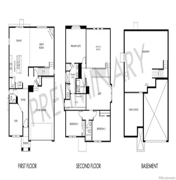 2D floor plan layout of this home in Buffalo Highlands: The Flora Collection, Commerce City, CO (Image 2).