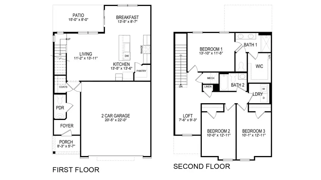 2D floor plan layout for the Cali by D.R. Horton in Reina Vista, Loudon, TN (Image 2). 2D floor plan layout for the Cali by D.R. Horton in Reina Vista, Loudon, TN (Image 2).