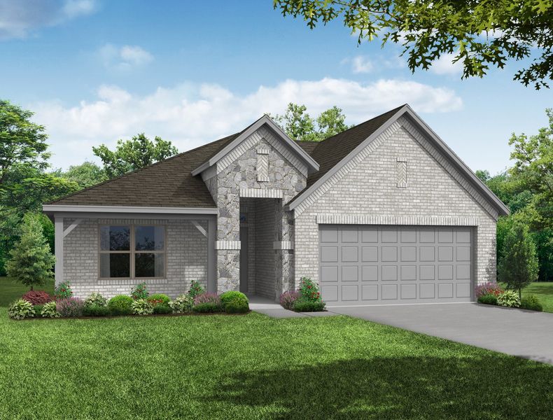 Representative exterior photo of a completed home built from the Lincoln by Impression Homes in De Berry Reserve, Royse City, TX (Image 12). Representative exterior photo of a completed home built from the Lincoln by Impression Homes in De Berry Reserve, Royse City, TX (Image 12).