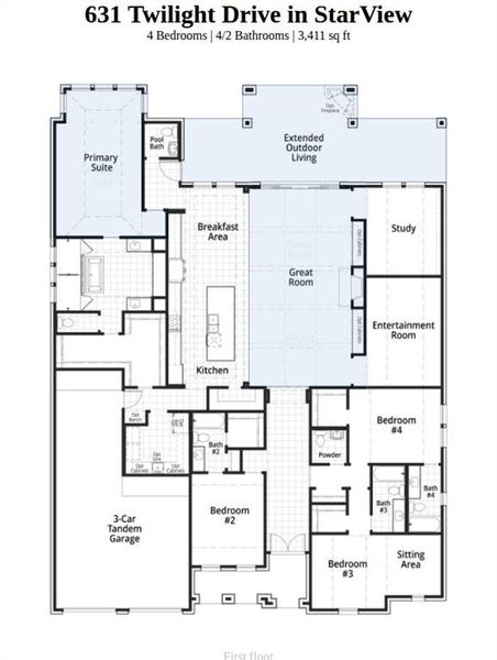2D floor plan layout of this home in StarView, Prosper, TX (Image 3).