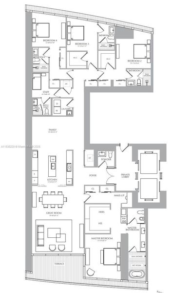 2D floor plan layout of this home in Aston Martin Residences, Miami, FL (Image 3).