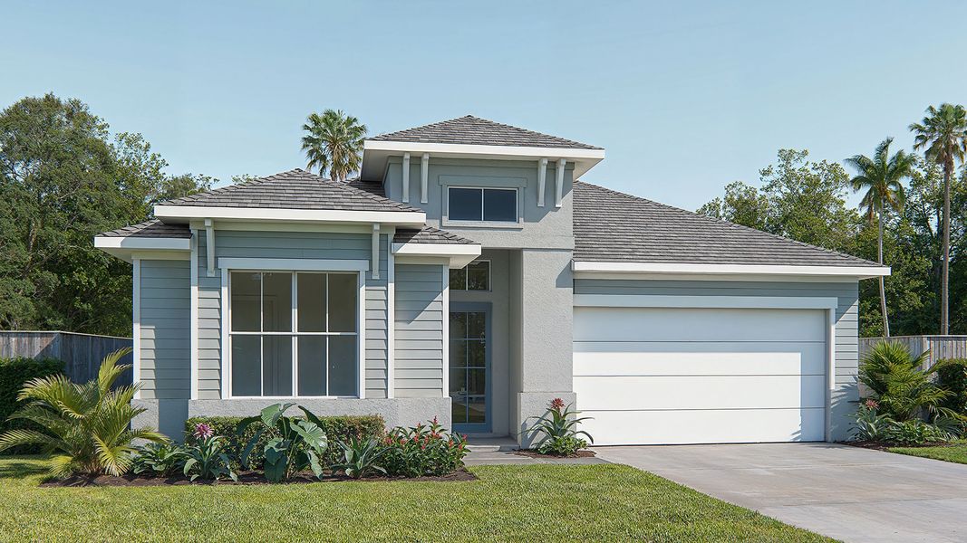 Front exterior of a new home in Star Farms at Lakewood Ranch, Bradenton, FL, highlighting curb appeal (Image 1). Front exterior of a new home in Star Farms at Lakewood Ranch, Bradenton, FL, highlighting curb appeal (Image 1).
