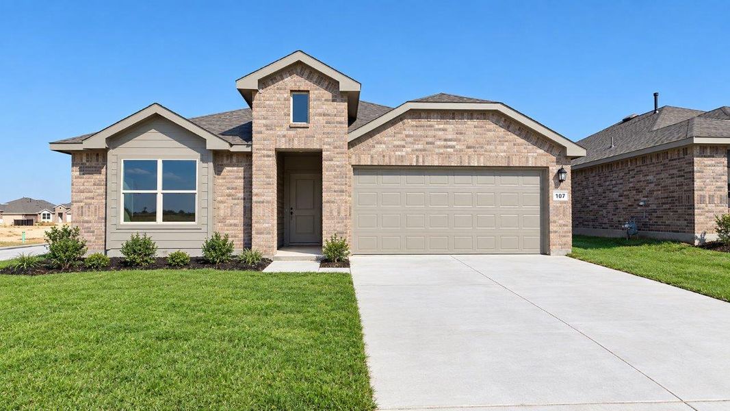 Front exterior of a new home in The Hills at Reunion, Newark, TX, highlighting curb appeal (Image 1). Front exterior of a new home in The Hills at Reunion, Newark, TX, highlighting curb appeal (Image 1).
