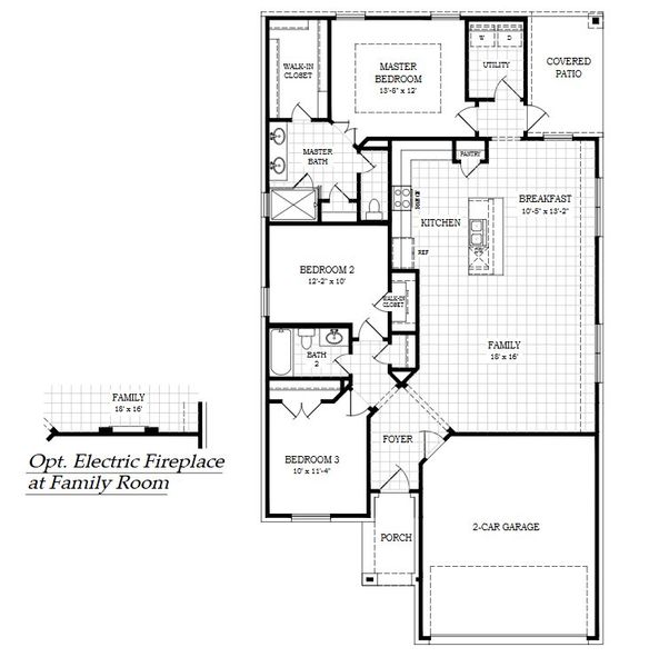 2D floor plan layout for the Avery by Chesmar Homes in Highland Village, Georgetown, TX (Image 3).