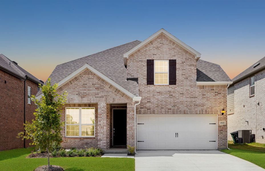 The Riverdale, a two-story home with 2-car garage, shown as Home Exterior A