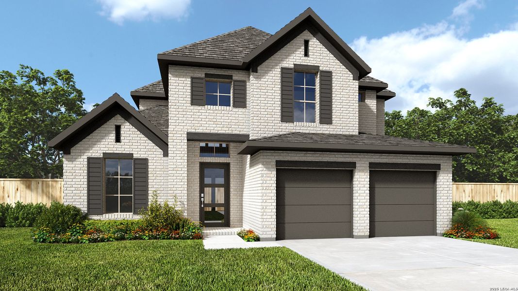 Front exterior of a new home in Alsatian Oaks, Castroville, TX, highlighting curb appeal (Image 1). Front exterior of a new home in Alsatian Oaks, Castroville, TX, highlighting curb appeal (Image 1).