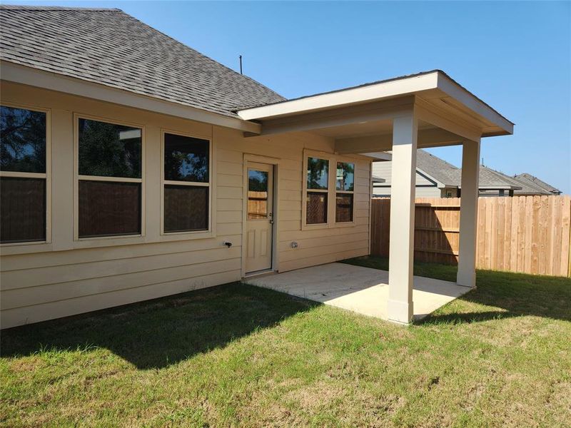 Covered patio in backyard