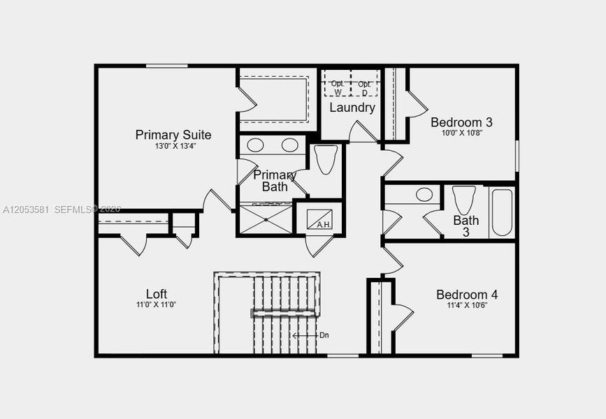 Second Floor Plan - Additional Highlights Include: top load laundry package, refrigerator, extended LVP flooring on the first floor, window blinds throughout the whole house, and vertical blinds at sliding glass door Second Floor Plan - Additional Highlights Include: top load laundry package, refrigerator, extended LVP flooring on the first floor, window blinds throughout the whole house, and vertical blinds at sliding glass door