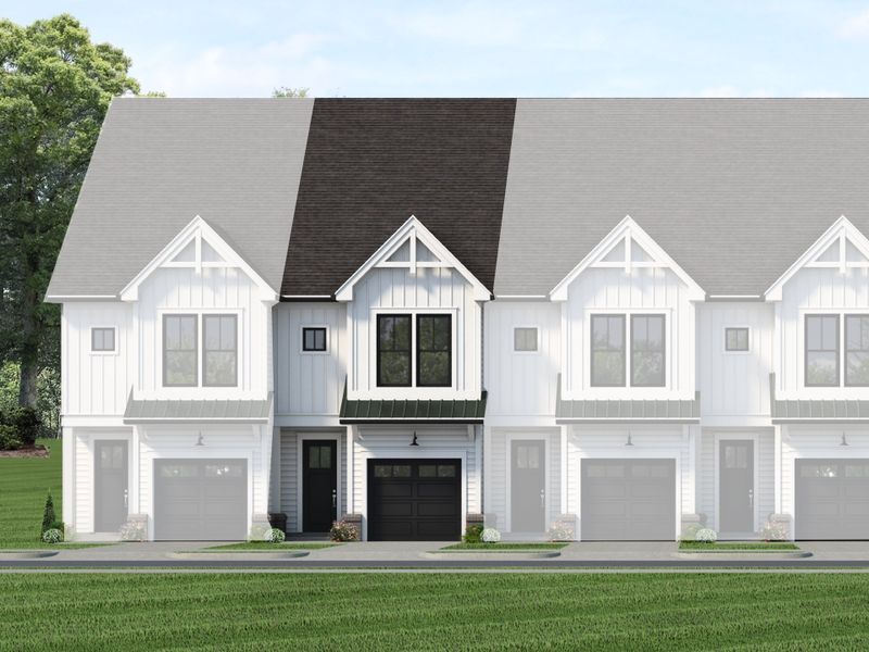 Front exterior of a new home in Parc at Bradley Farm, Apex, NC, highlighting curb appeal (Image 1).