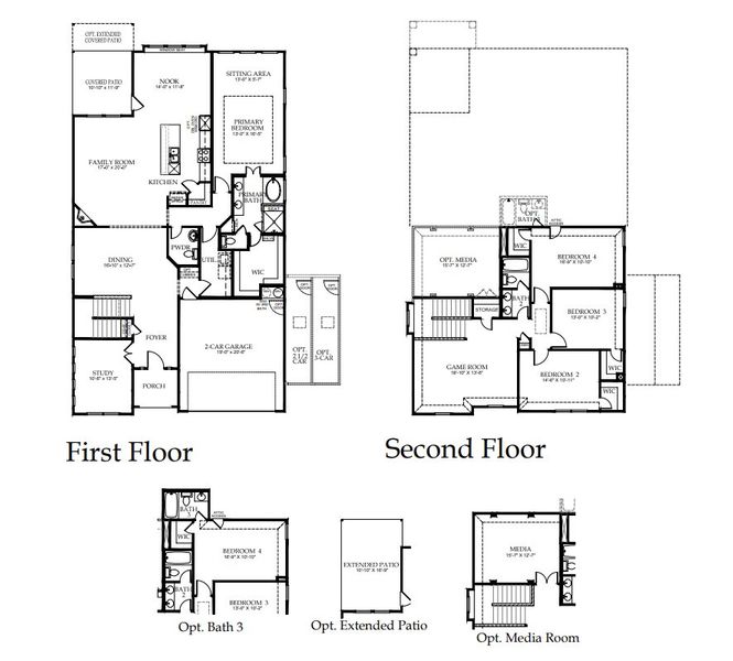 2D floor plan layout for the Sherman by Windsor Homes in Oak Ridge Park, Corinth, TX (Image 4).