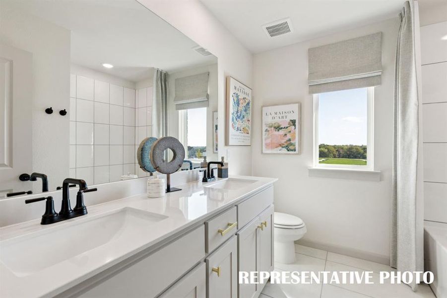Guests will appreciate their own vanity space in this thoughtfully designed guest bath.  REPRESENTATIVE PHOTO