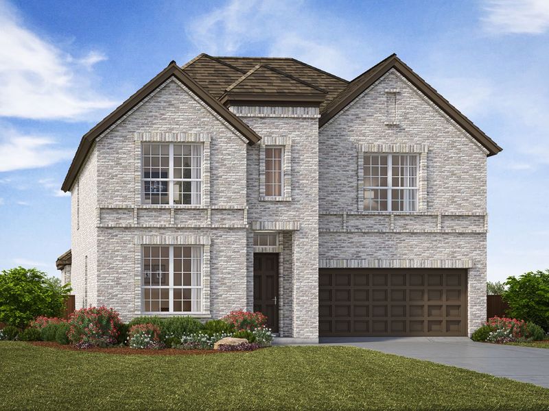 Representative exterior photo of a completed home built from the Amberly by Landon Homes in Fields - East Village, Frisco, TX (Image 2). Representative exterior photo of a completed home built from the Amberly by Landon Homes in Fields - East Village, Frisco, TX (Image 2).