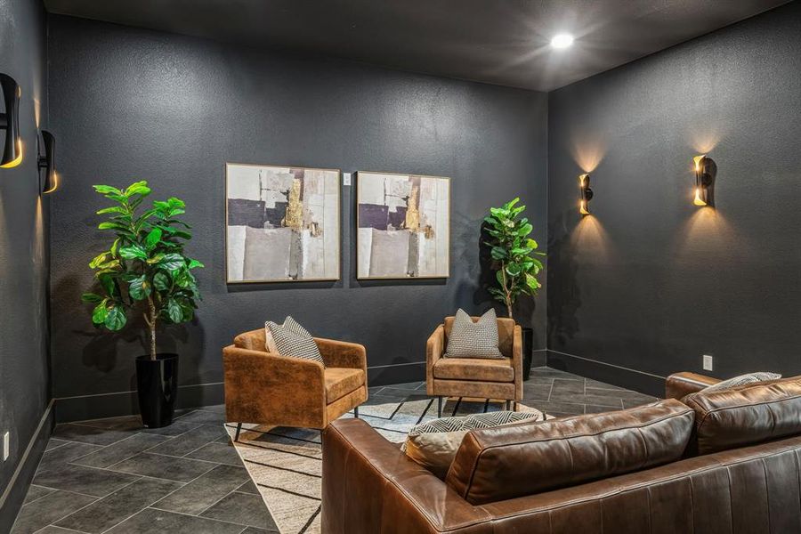 Lobby with a textured wall