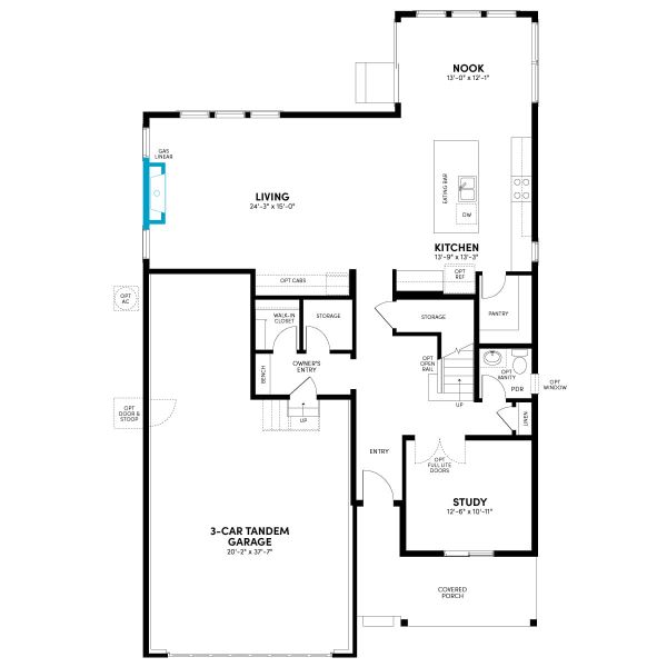 Main Level: Optional Linear Gas Fireplace