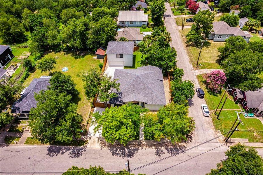 Aerial perspective of suburban area
