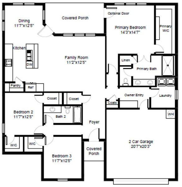 2D floor plan layout of this home in Country Club Creek, Ayden, NC (Image 3).