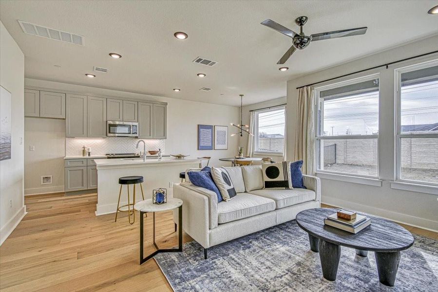 Furnished interior view inside a new home in Townhomes at Gattis, Round Rock (Image 19). Furnished interior view inside a new home in Townhomes at Gattis, Round Rock (Image 19).