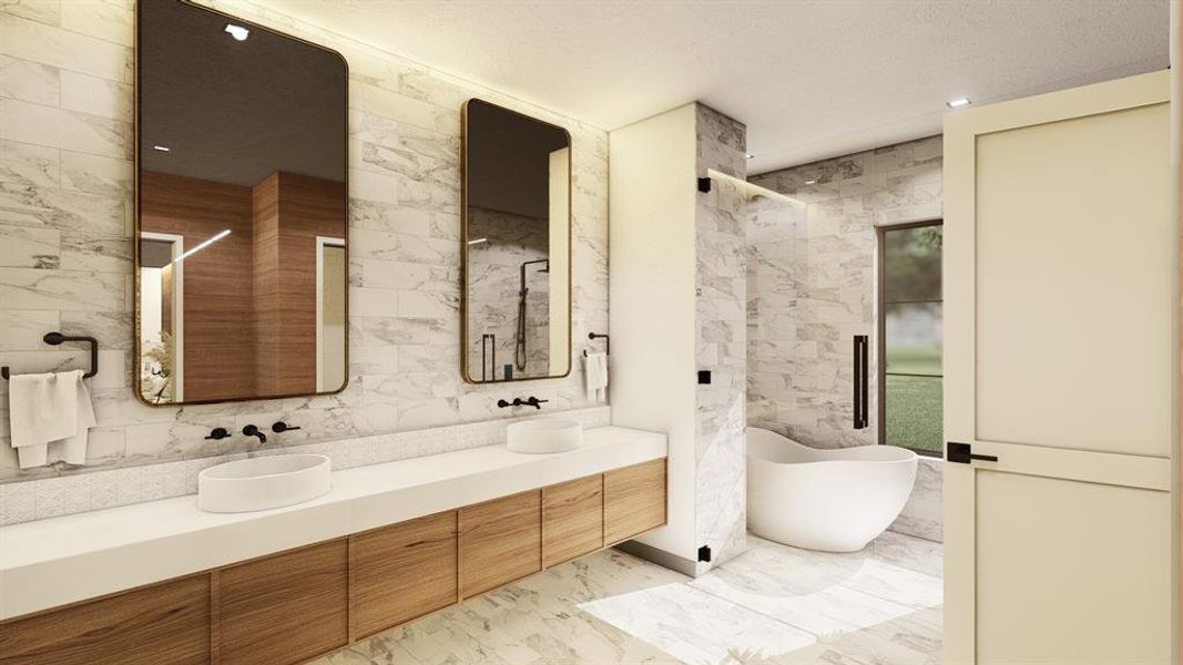 Owner's bath with tub in steam shower