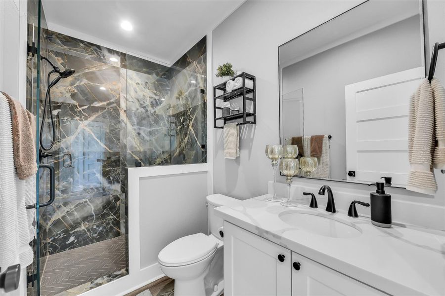 Hall guest bath with walk-in shower