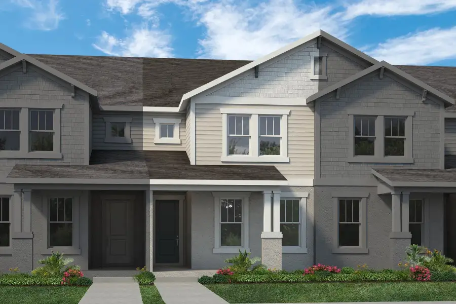 Representative exterior photo of a completed home built from the Newton by Rockwell Homes in Harvest at Ovation - Townhomes, Winter Garden, FL (Image 36). Representative exterior photo of a completed home built from the Newton by Rockwell Homes in Harvest at Ovation - Townhomes, Winter Garden, FL (Image 36).