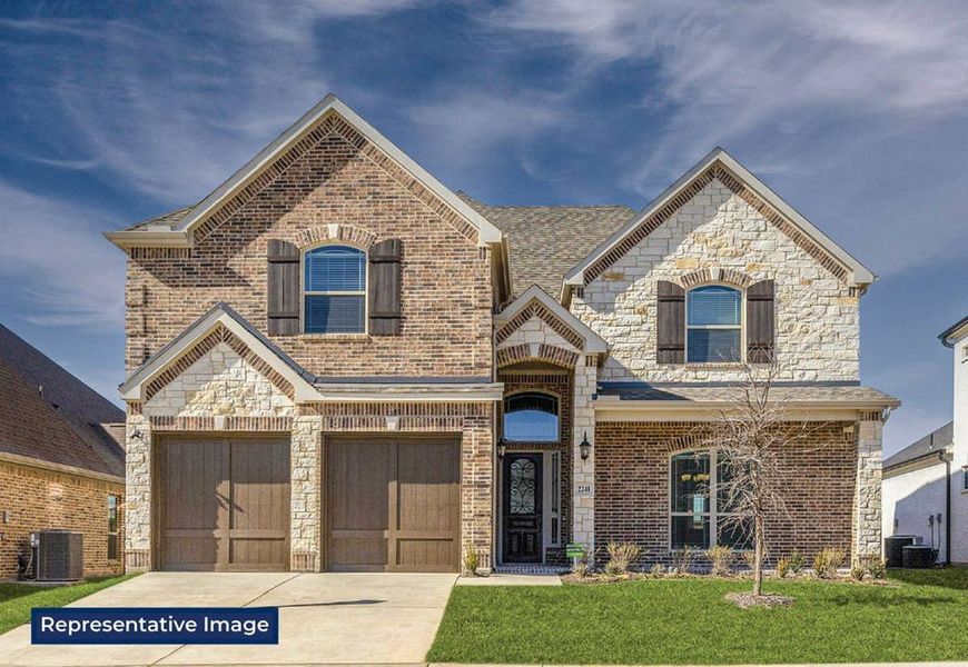 Representative exterior photo of a completed home built from the Brentwood 45 3F (w/Media) by First Texas Homes in Estates at Edgewood Creek, Celina, TX (Image 1). Representative exterior photo of a completed home built from the Brentwood 45 3F (w/Media) by First Texas Homes in Estates at Edgewood Creek, Celina, TX (Image 1).