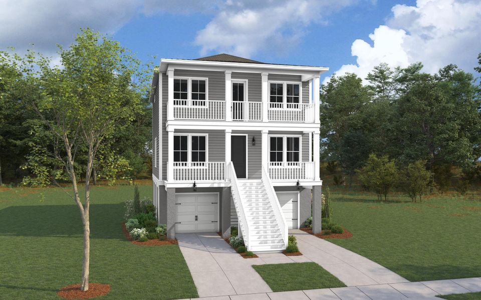 Front exterior of a new home in Twin Lakes, Johns Island, SC, highlighting curb appeal (Image 1).