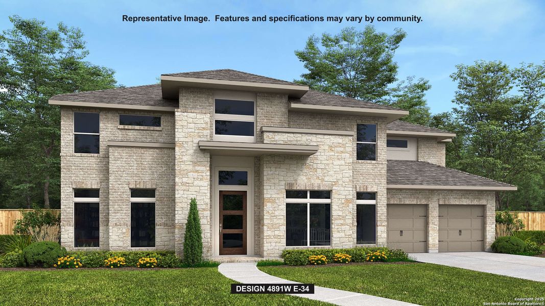 Front exterior of a new home in Kinder Ranch 70', San Antonio, TX, highlighting curb appeal (Image 1). Front exterior of a new home in Kinder Ranch 70', San Antonio, TX, highlighting curb appeal (Image 1).