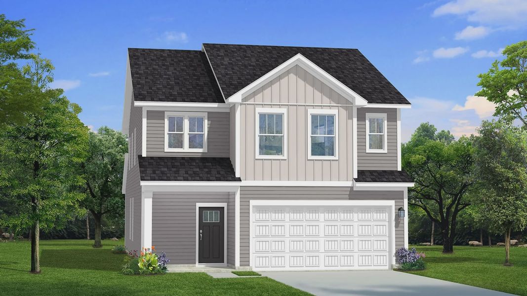 Elevation 2 rendering of the Mint home plan by DRB Homes Elevation 2 rendering of the Mint home plan by DRB Homes