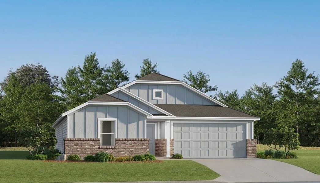 Front exterior of a new home in Whitetail Run, Caldwell, TX, highlighting curb appeal (Image 1). Front exterior of a new home in Whitetail Run, Caldwell, TX, highlighting curb appeal (Image 1).