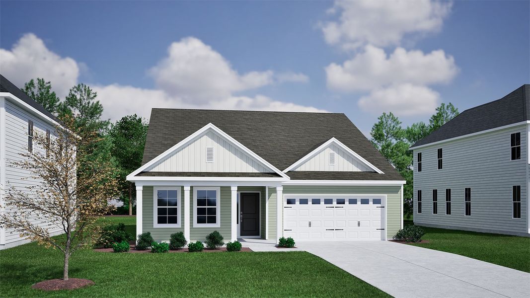 Representative exterior photo of a completed home built from the Decatur - Genesis Value Collection by Mungo Homes in Fairway Woods at Wyboo, Manning, SC (Image 9).