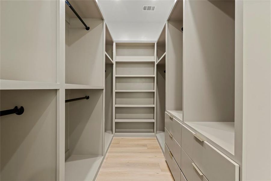Spacious closet with light wood-type flooring