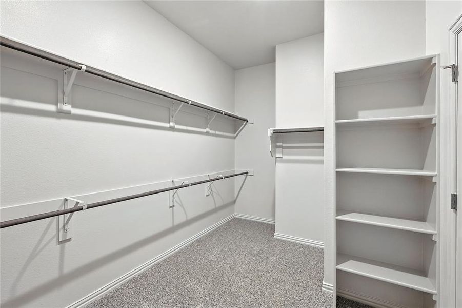 Spacious closet with light colored carpet Spacious closet with light colored carpet