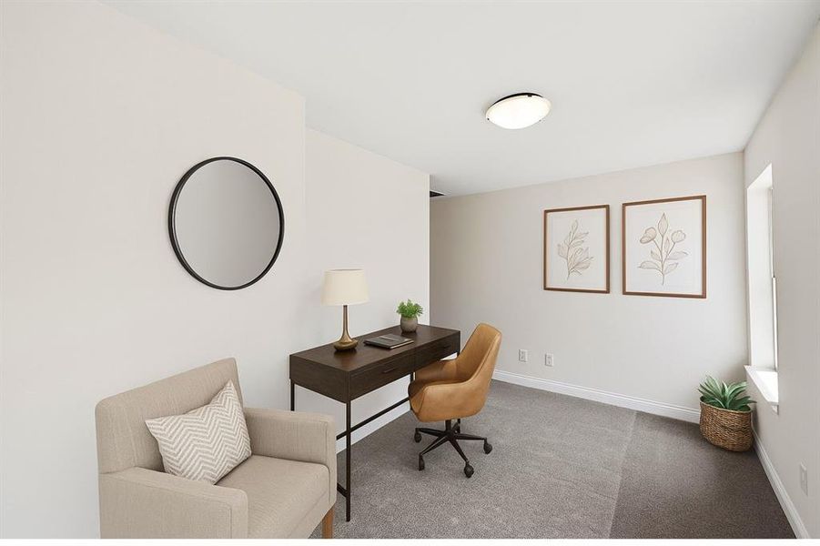 Virtually staged - Office featuring carpet and baseboards Virtually staged - Office featuring carpet and baseboards