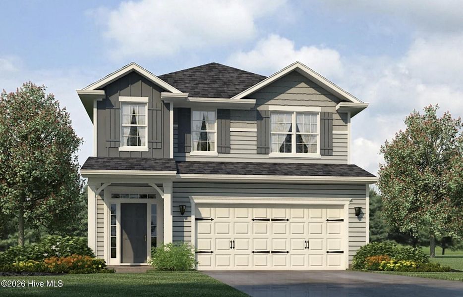 Front exterior of a new home in Patriot Pointe, Jacksonville, NC, highlighting curb appeal (Image 1). Front exterior of a new home in Patriot Pointe, Jacksonville, NC, highlighting curb appeal (Image 1).