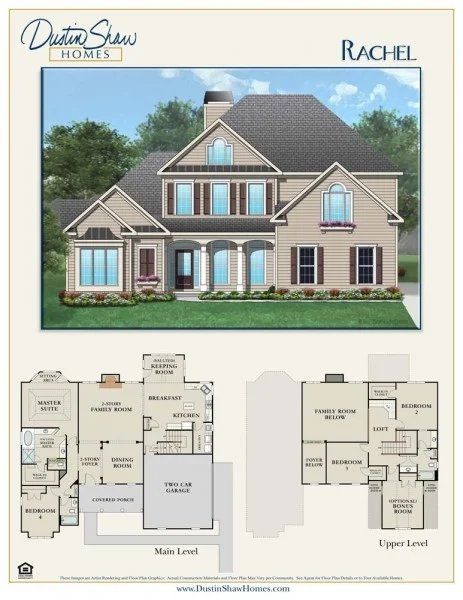 2D floor plan layout for the Rachel by Dustin Shaw Homes in Durham Estates, Sharpsburg, GA (Image 5).