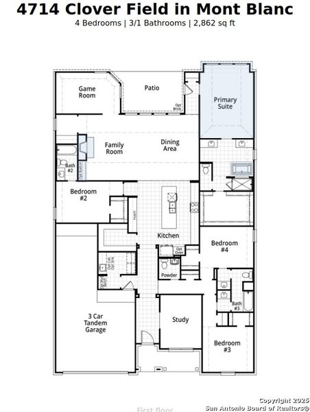 2D floor plan layout of this home in Mont Blanc, Schertz, TX (Image 3).