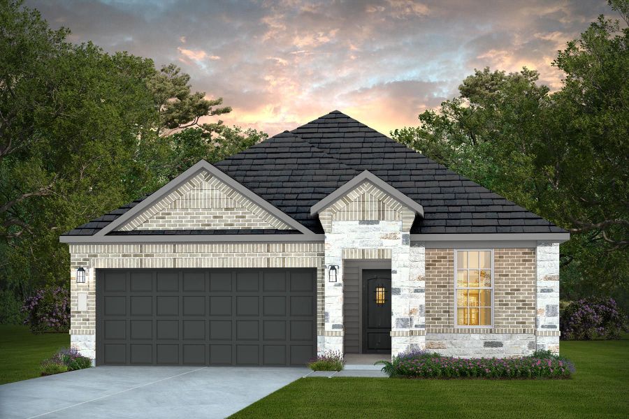 Front exterior of a new home in Pulte Homes at Two Step Farm, Montgomery, TX, highlighting curb appeal (Image 1). Front exterior of a new home in Pulte Homes at Two Step Farm, Montgomery, TX, highlighting curb appeal (Image 1).