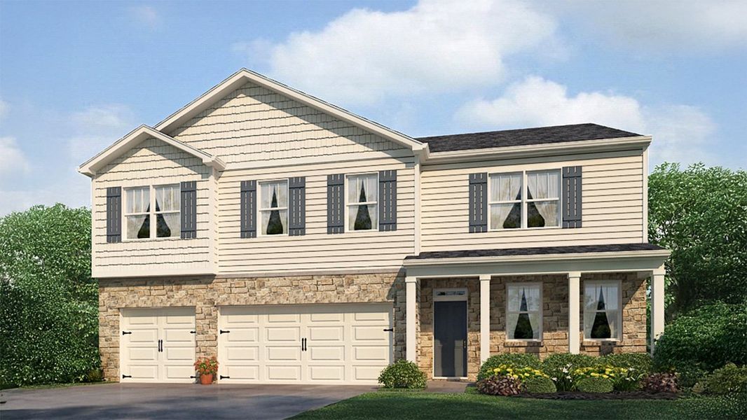 Representative exterior photo of a completed home built from the Mansfield by D.R. Horton in Northwoods at Mirror Lake, Villa Rica, GA (Image 24).