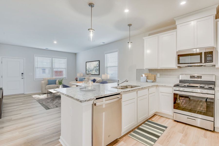 Kitchen, Dining Area, and Family Room