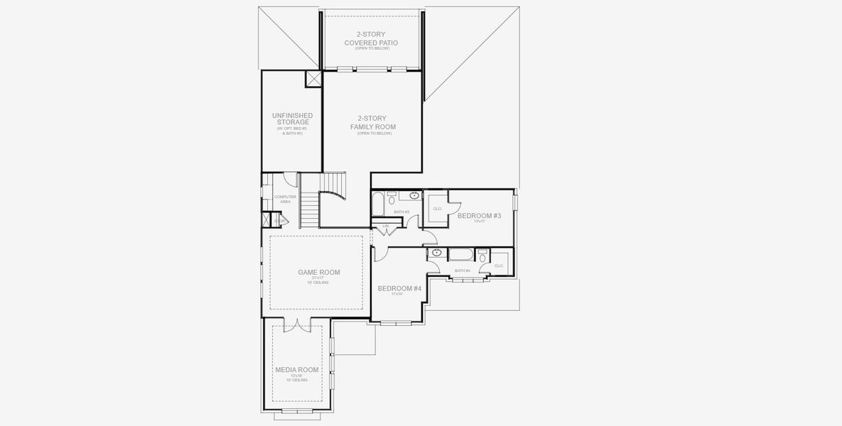 2D floor plan layout for the 3822W by Perry Homes in Lakes of Cane Island, Katy, TX (Image 4).