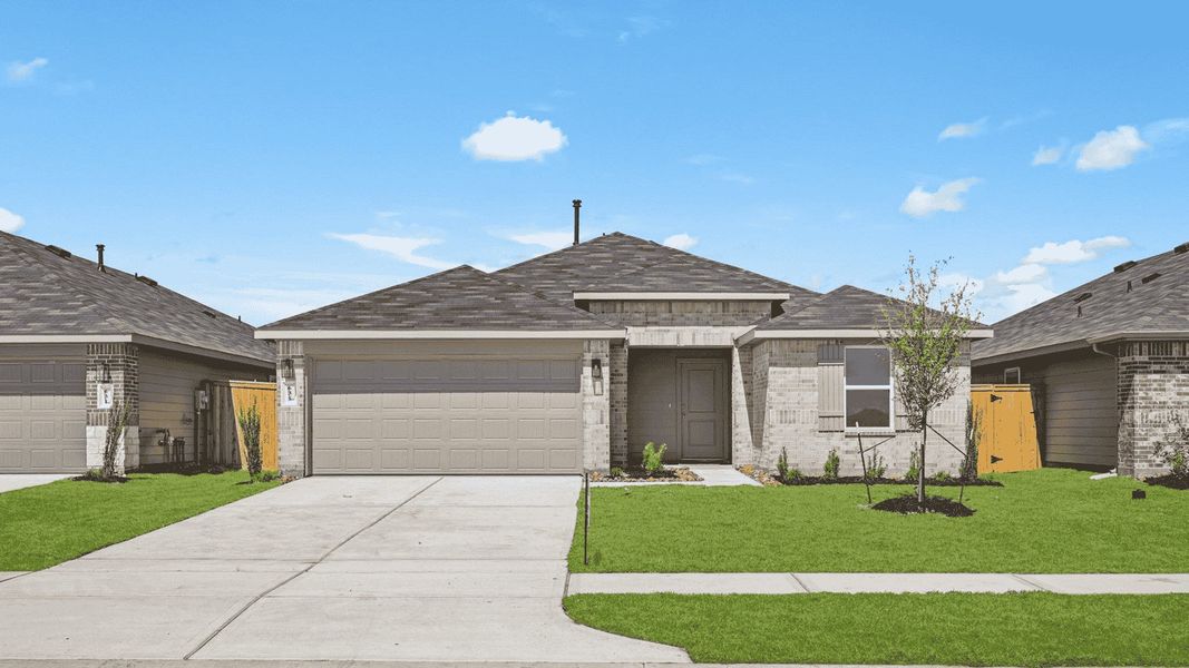Front exterior of a new home in Newport Pointe, Crosby, TX, highlighting curb appeal (Image 1). Front exterior of a new home in Newport Pointe, Crosby, TX, highlighting curb appeal (Image 1).